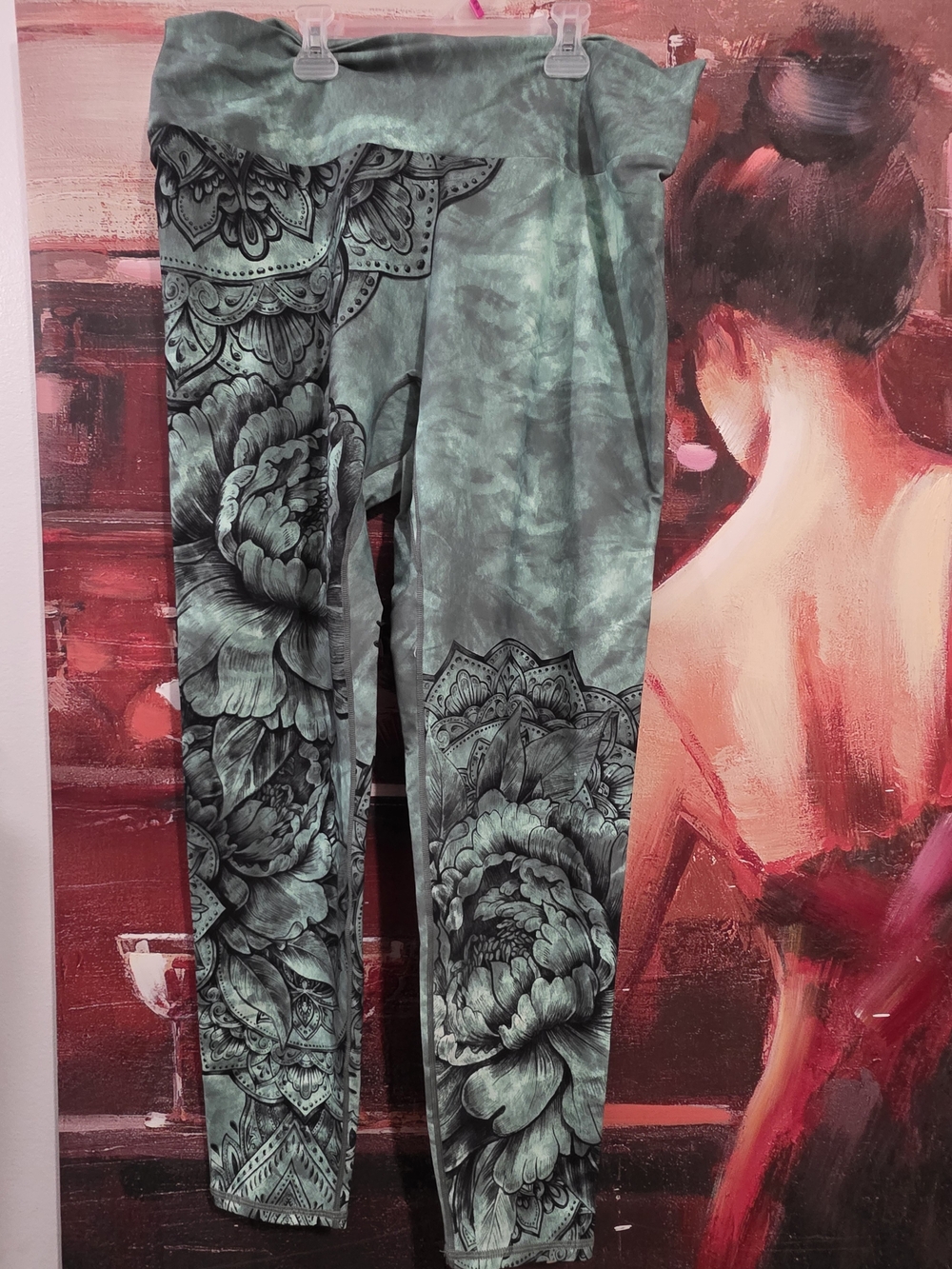 Floral Mandala Print Leggings - Teal Green Oraki 2xl